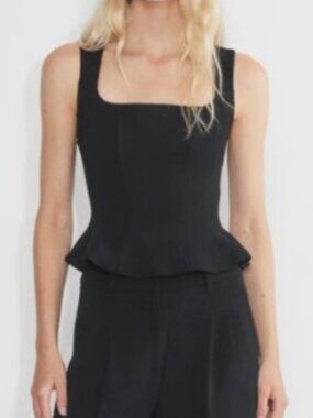 Aritzia Wilfred Rhodora Bustier in Black zip back Crepette peplum M